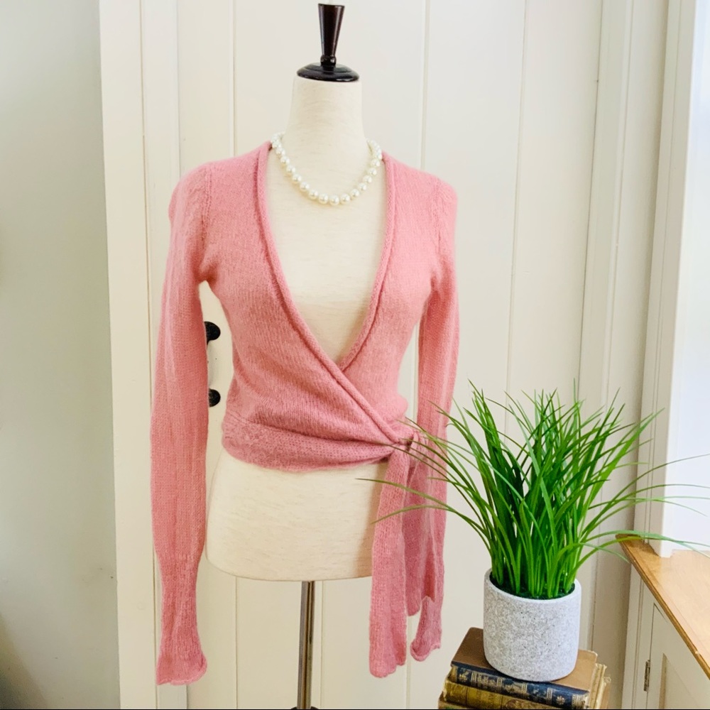 LOFT Rosy Pink Mohair Blend Wrap Around Cardigan